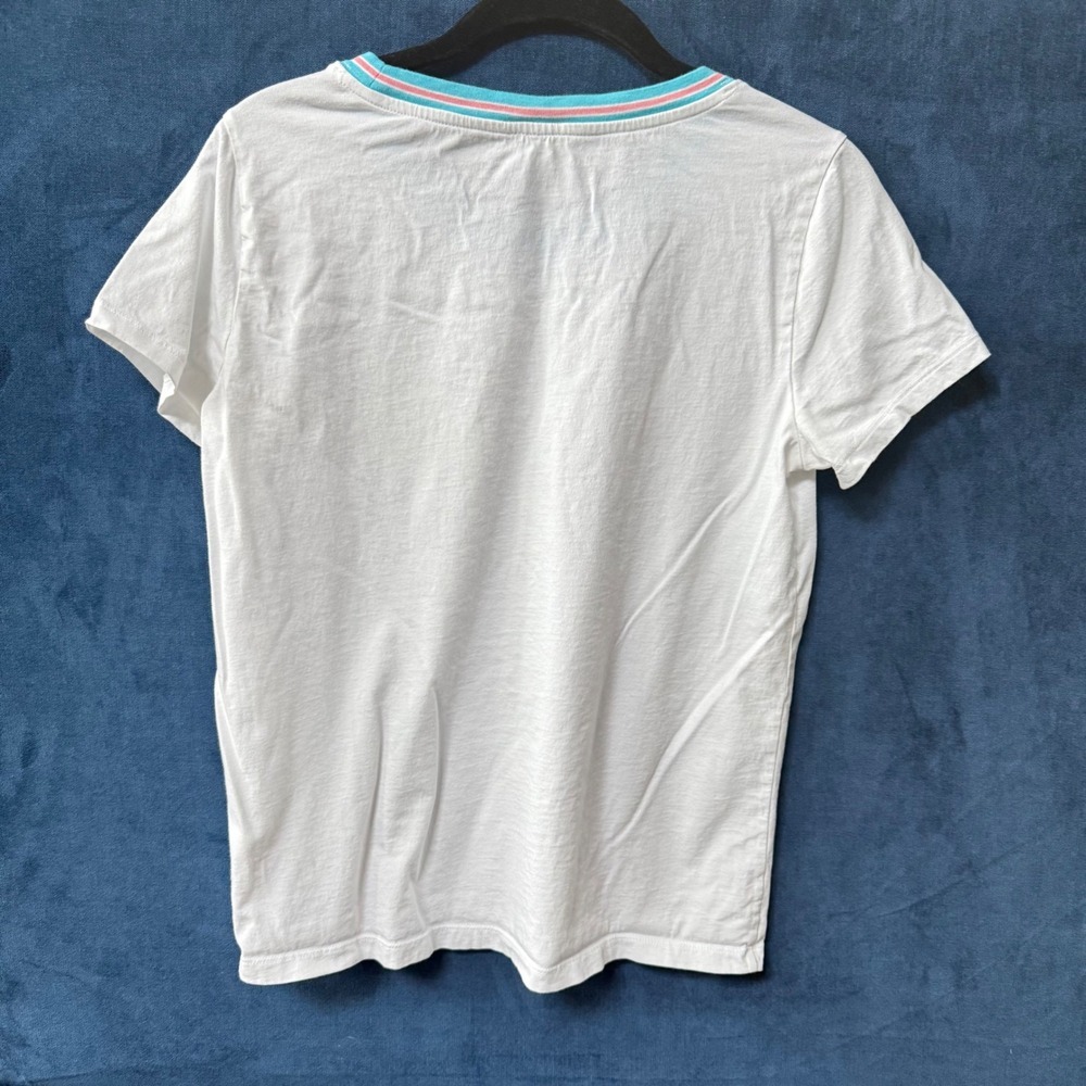 J Crew Striped Ringer Tee‎ Womens Size S White Blue Pink Preppy Classic - Picture 4 of 8